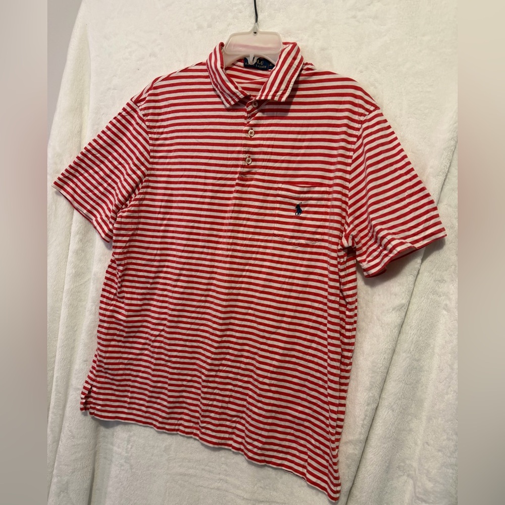 Polo Ralph Lauren Shirt Mens XL Short Sleeve Red White Striped Soft Cotton